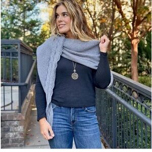 Free People Coastline Cable Knit Scarf in Charcoal One Size Retail $48 NWT